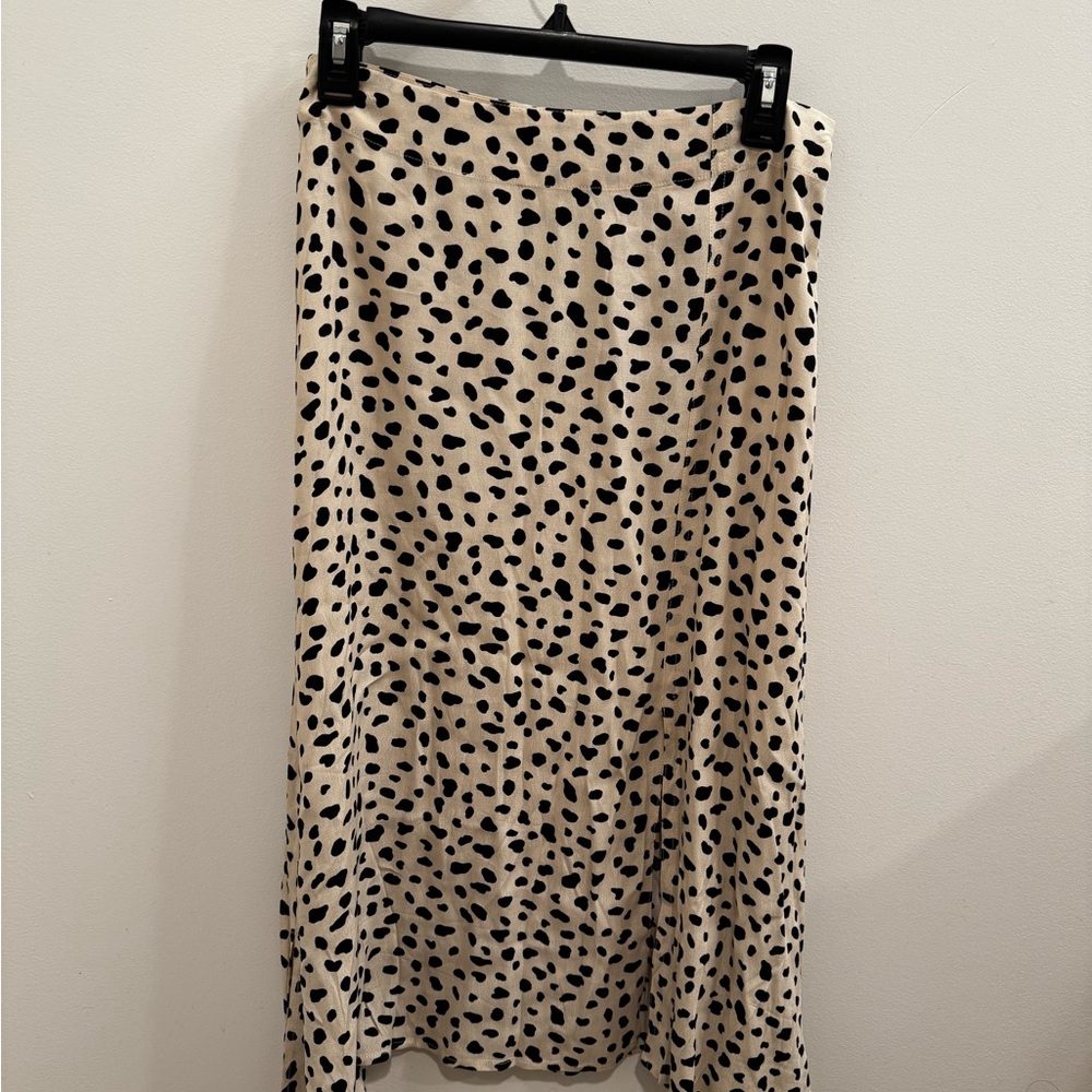 Lulu's Black and Cream Spotted Midi Skirt